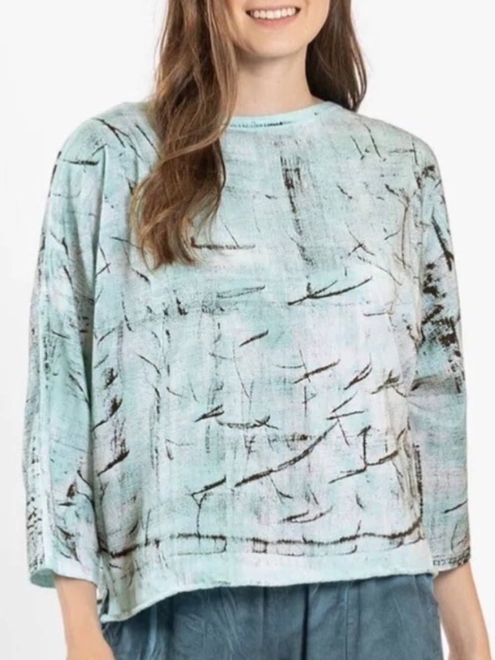 Cynthia Ashby Linen Art To Wear Abstract Blouse Top Coastal Boho Lagenlook Small